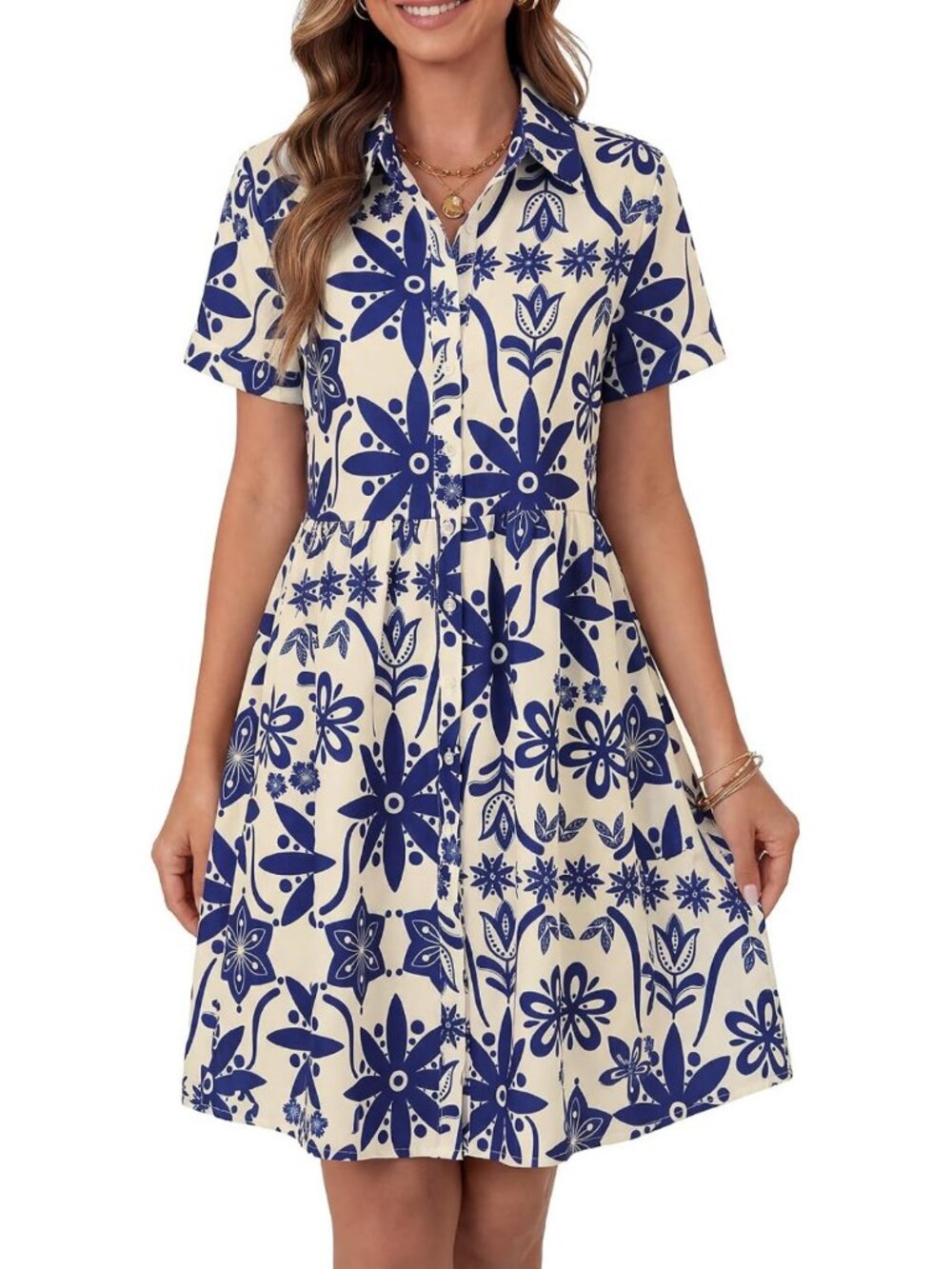 Chic Striped Button-Down Mini Dress | Short Sleeve Collared Shirt Dress for